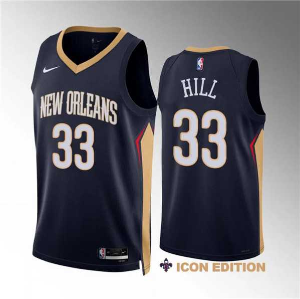 Mens New Orleans Pelicans #33 Malcolm Hill Navy Icon Edition Stitched Basketball Jersey Dzhi